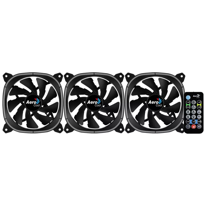 Aerocool ASTRO12PRO -sarja 3 tuuletinta PC 12 cm LED RGB tärinänvaimennus kaukosäädin