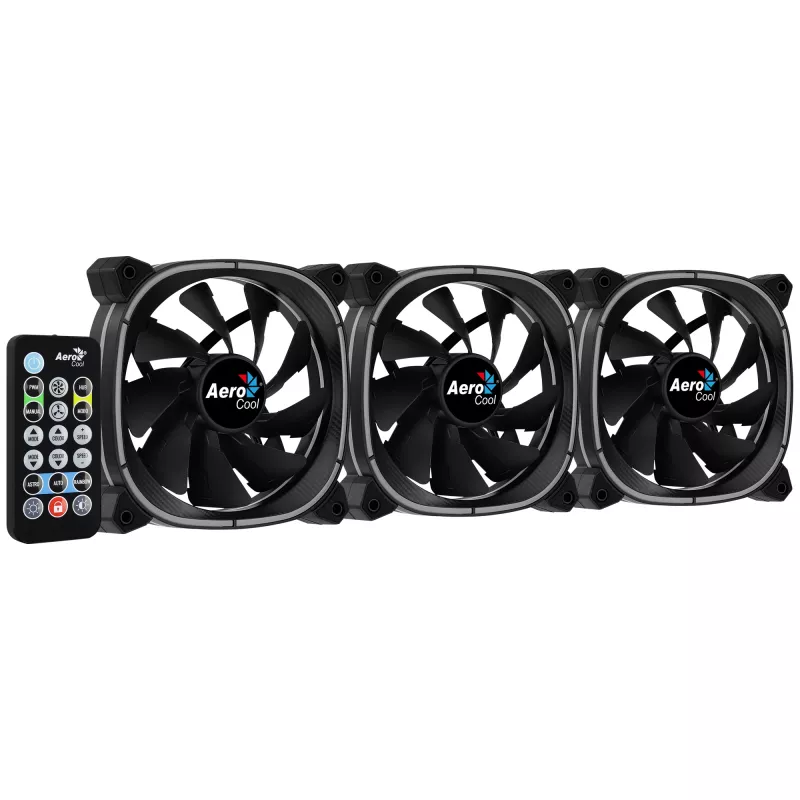 Aerocool ASTRO12PRO -sarja 3 tuuletinta PC 12 cm LED RGB tärinänvaimennus kaukosäädin