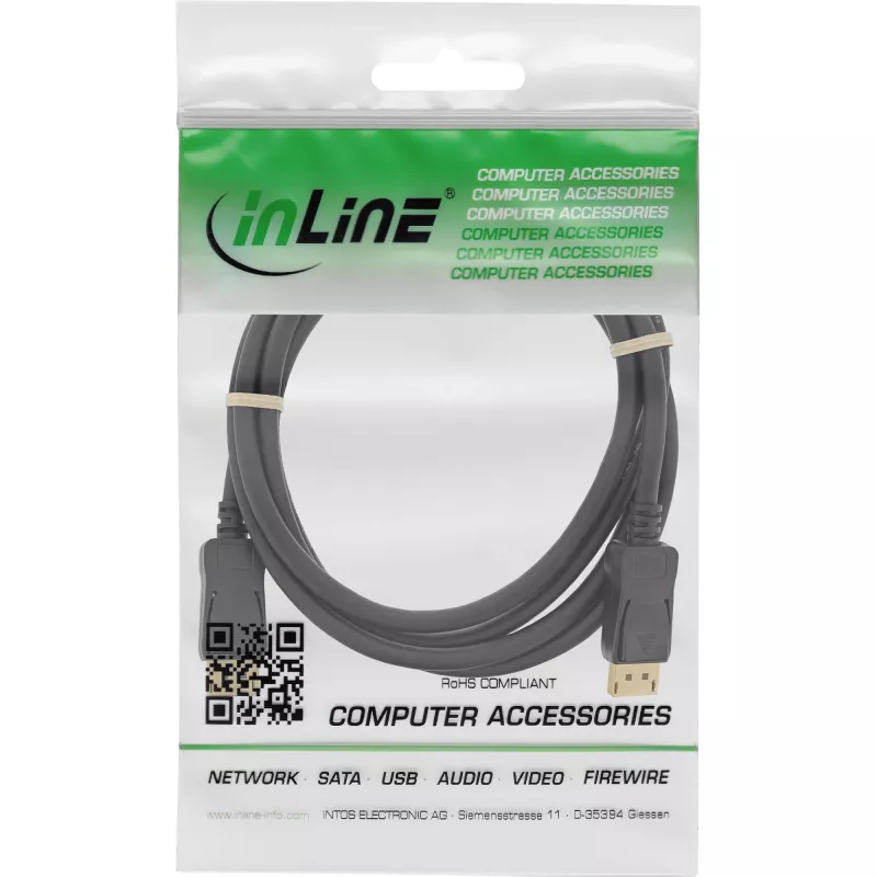 InLine DisplayPort-kaapeli musta kullattu 5 m