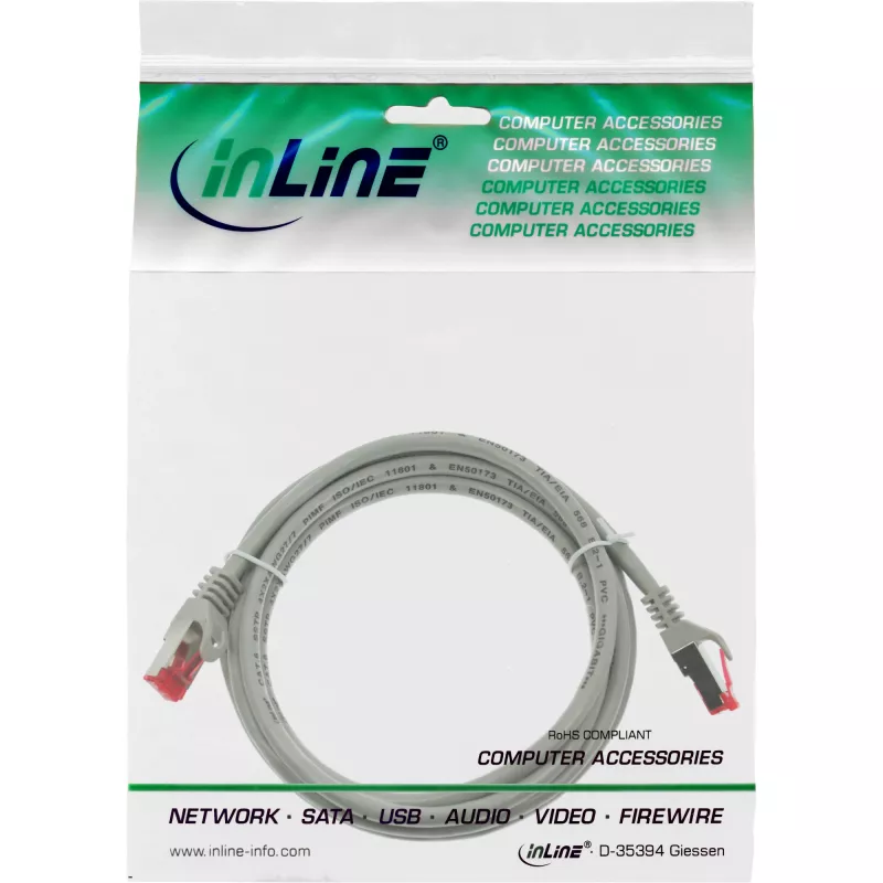 InLine patch-kaapeli S/FTP PiMF Cat.6 250MHz PVC kupari harmaa 3m