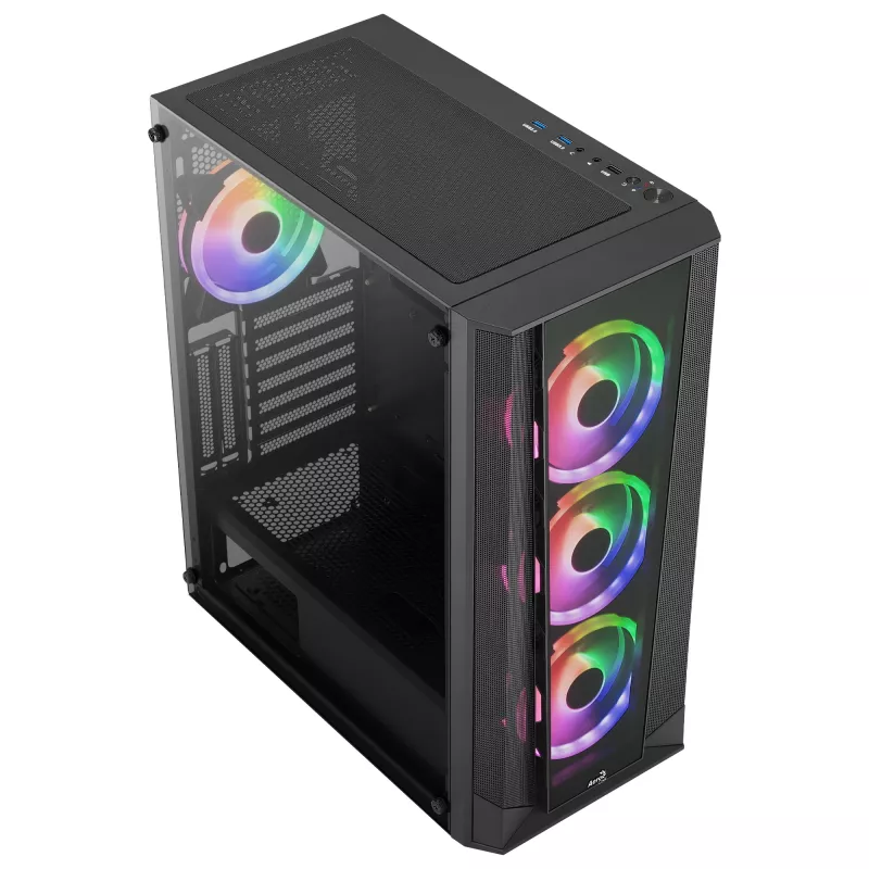 Aerocool PRISMBKV3 PC-kotelo ATX musta 4 tuuletinta ARGB etuosa sivusta karkaistua lasia
