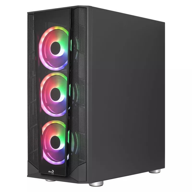 Aerocool PRISMBKV3 PC-kotelo ATX musta 4 tuuletinta ARGB etuosa sivusta karkaistua lasia