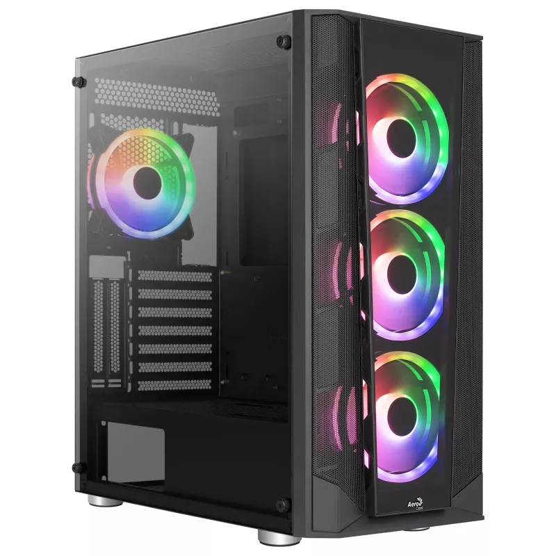 Aerocool PRISMBKV3 PC-kotelo ATX musta 4 tuuletinta ARGB etuosa sivusta karkaistua lasia
