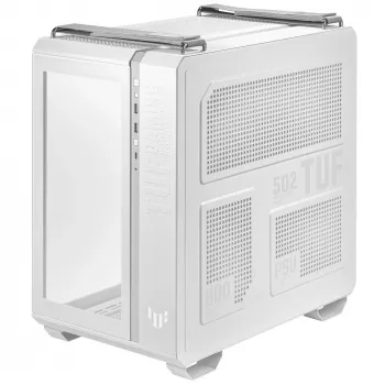PC-kotelo ASUS TUF Gaming GT502 PLUS Midi Tower valkoinen — ATX, karkaistu lasi, USB-C, 8 laajennuspaikkaa