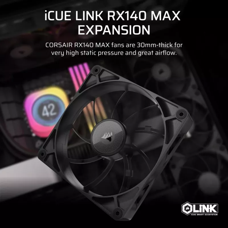 CORSAIR iCUE Link RX140 MAX 140 mm PWM-tuuletin, paksu, laajennus