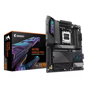 GIGABYTE X870E AORUS PRO emolevy - tukee AMD Ryzen 9000 -suorittimia, 16+2+2 vaiheen digitaalinen VRM, jopa 8000MHz DDR5 (OC), 3xPCIe 5.0 + 1xPCIe 4.0, Wi-Fi 7, 2.5GbE LAN, USB 4
