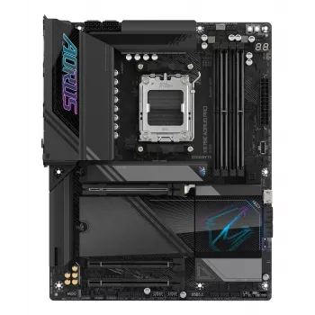 GIGABYTE X870E AORUS PRO emolevy - tukee AMD Ryzen 9000 -suorittimia, 16+2+2 vaiheen digitaalinen VRM, jopa 8000MHz DDR5 (OC), 3xPCIe 5.0 + 1xPCIe 4.0, Wi-Fi 7, 2.5GbE LAN, USB 4
