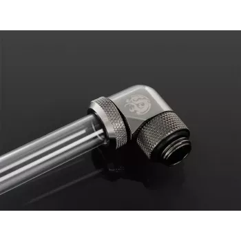 Bitspower Multi-Link-adapteri 90°, G1/4 ulkokierre – 12 mm ulkohalkaisijan jäykkä putki, kääntyvä, harmaa (BP-BSE90RML)