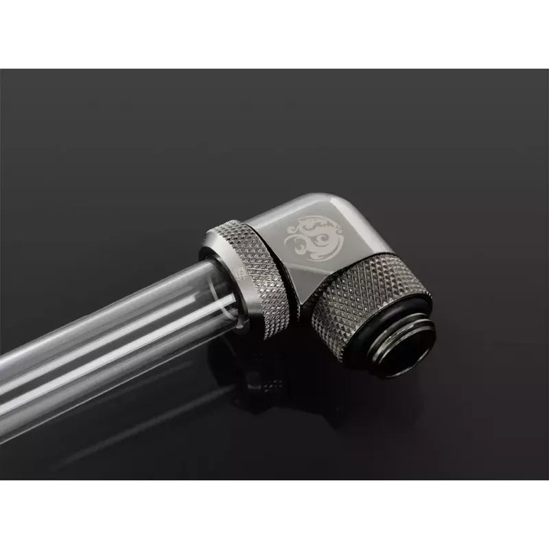 Bitspower Multi-Link-adapteri 90°, G1/4 ulkokierre – 12 mm ulkohalkaisijan jäykkä putki, kääntyvä, harmaa (BP-BSE90RML)