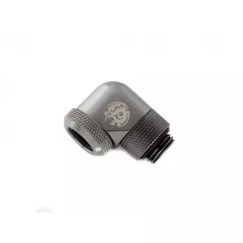 Bitspower Multi-Link-adapteri 90°, G1/4 ulkokierre – 12 mm ulkohalkaisijan jäykkä putki, kääntyvä, harmaa (BP-BSE90RML)