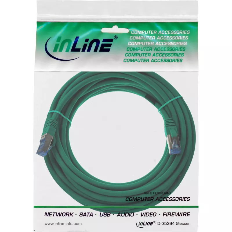 InLine verkkokaapeli S/FTP PiMF Cat.6A halogeeniton 500MHz vihreä 5m