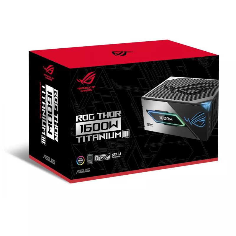 Virtalähde ASUS ROG THOR-1600T3-GAMING 1600 W, 80 PLUS Titanium, ATX 3.1, täysmodulaarinen, OLED-näyttö