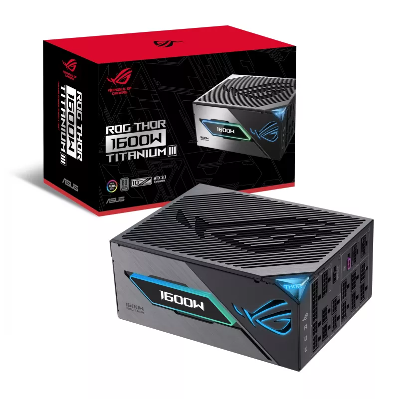 Virtalähde ASUS ROG THOR-1600T3-GAMING 1600 W, 80 PLUS Titanium, ATX 3.1, täysmodulaarinen, OLED-näyttö