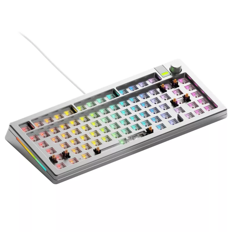 Glorious Gaming GMMK 3 PRO 75% Barebones Wired Silver - US, 75%, johdollinen, USB, RGB LED, hopea