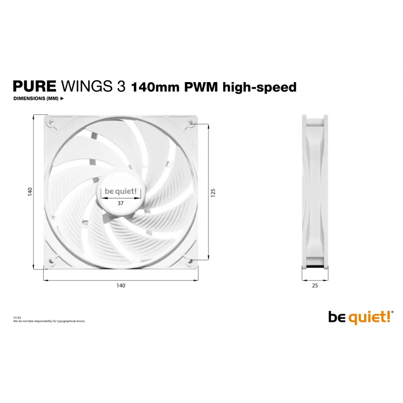 be quiet! Pure Wings 3 140mm PWM High-Speed White -tietokonetuulettimet 14 cm 1 kpl