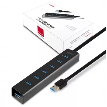 Axagon HUE-SA7BP 7x USB 3.0 ALU LATAUSKESKITIN musta sis. virtalähteen