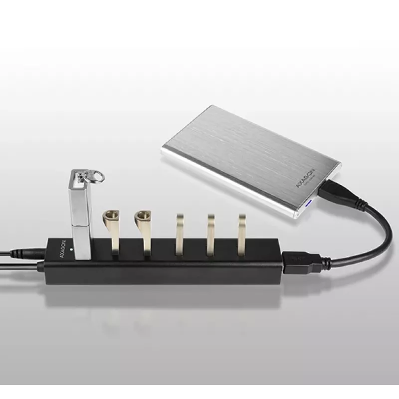 Axagon HUE-SA7BP 7x USB 3.0 ALU LATAUSKESKITIN musta sis. virtalähteen