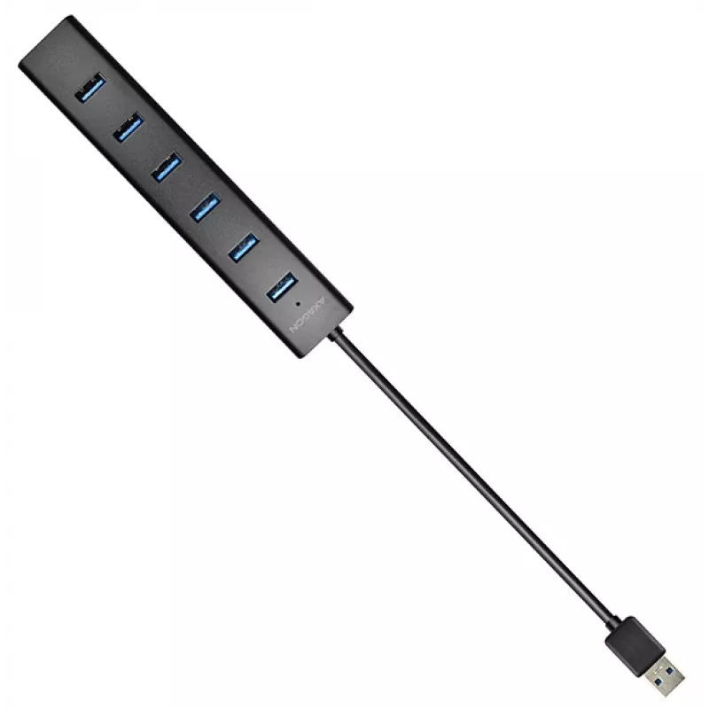 Axagon HUE-SA7BP 7x USB 3.0 ALU LATAUSKESKITIN musta sis. virtalähteen