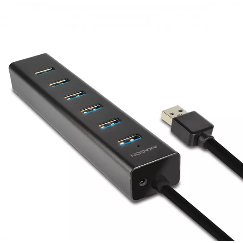 Axagon HUE-SA7BP 7x USB 3.0 ALU LATAUSKESKITIN musta sis. virtalähteen