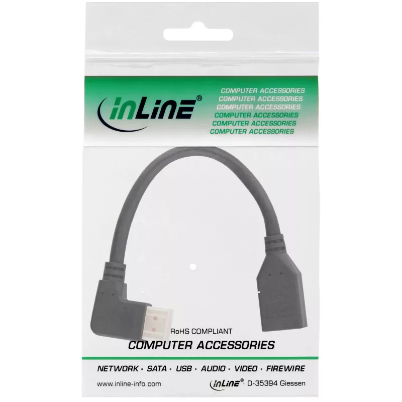 InLine DisplayPort 1.4 -adapterikaapeli M/F, 8K4K, vasemmalle kulma, musta/kulta, 0,15 m