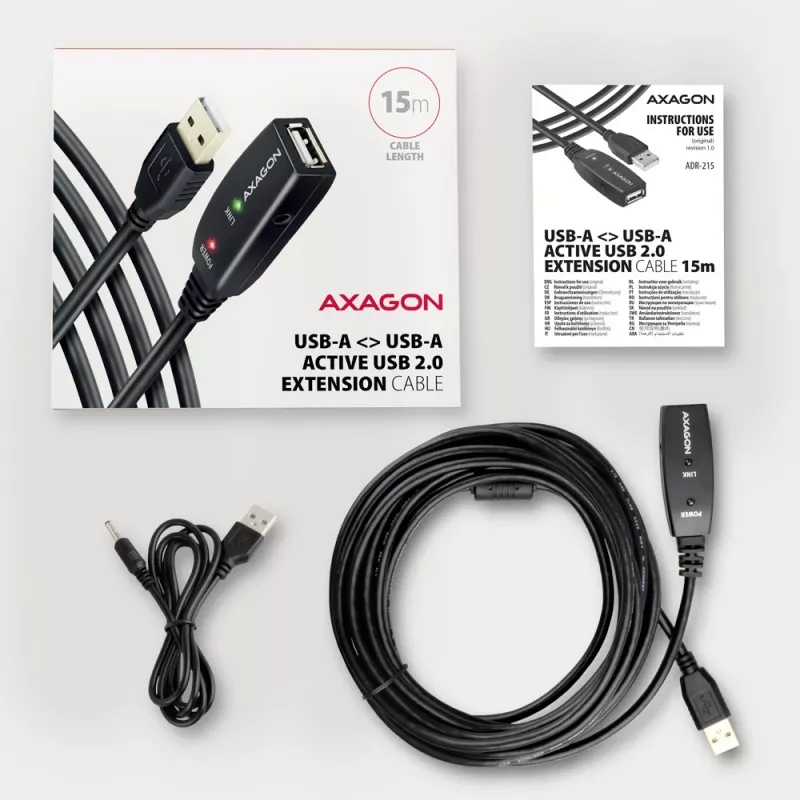 Axagon ADR-215 USB 2.0 A-M -> A-F aktiivinen jatko-/toistinkaapeli 15 m
