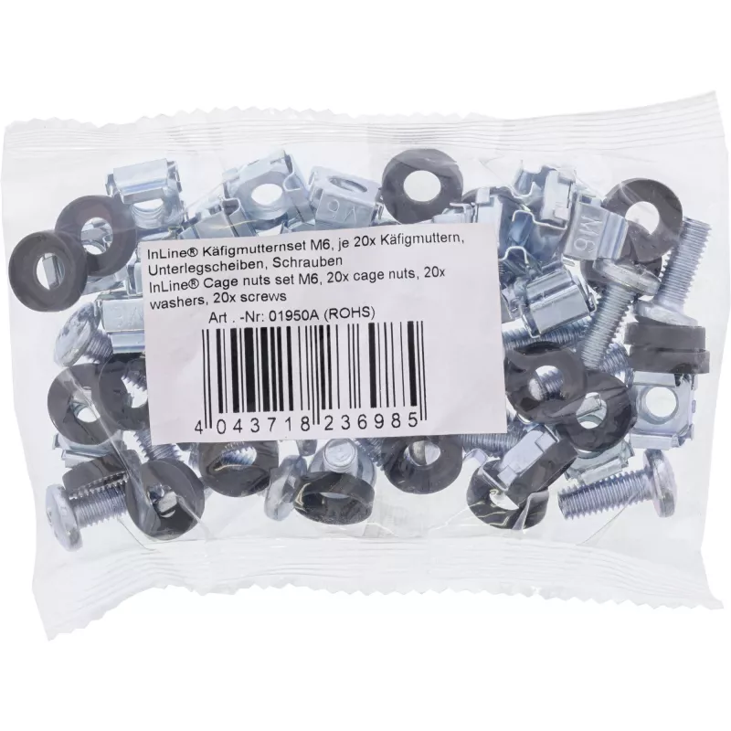 InLine -häkkimutterisarja M6 20 häkkimutteria + 20 aluslevyä + 20 ruuvia