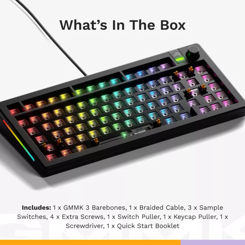Glorious Gaming GMMK 3 75% Barebones langallinen musta – ISO, 75%, langallinen, USB, RGB-LED, musta