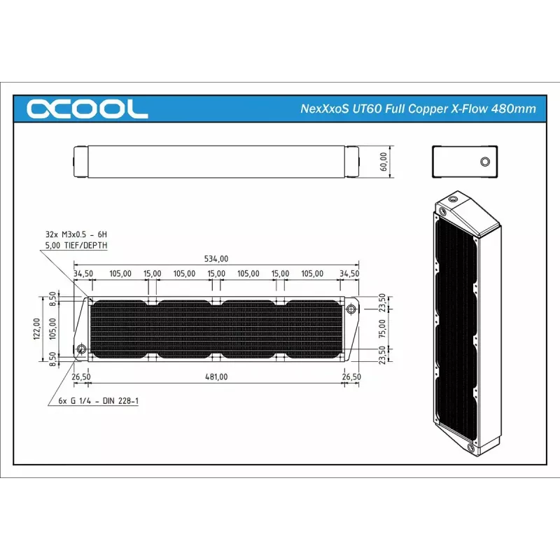 Alphacool NexXxoS UT60 Full Copper X-Flow jäähdytin 14240, 480 mm, musta