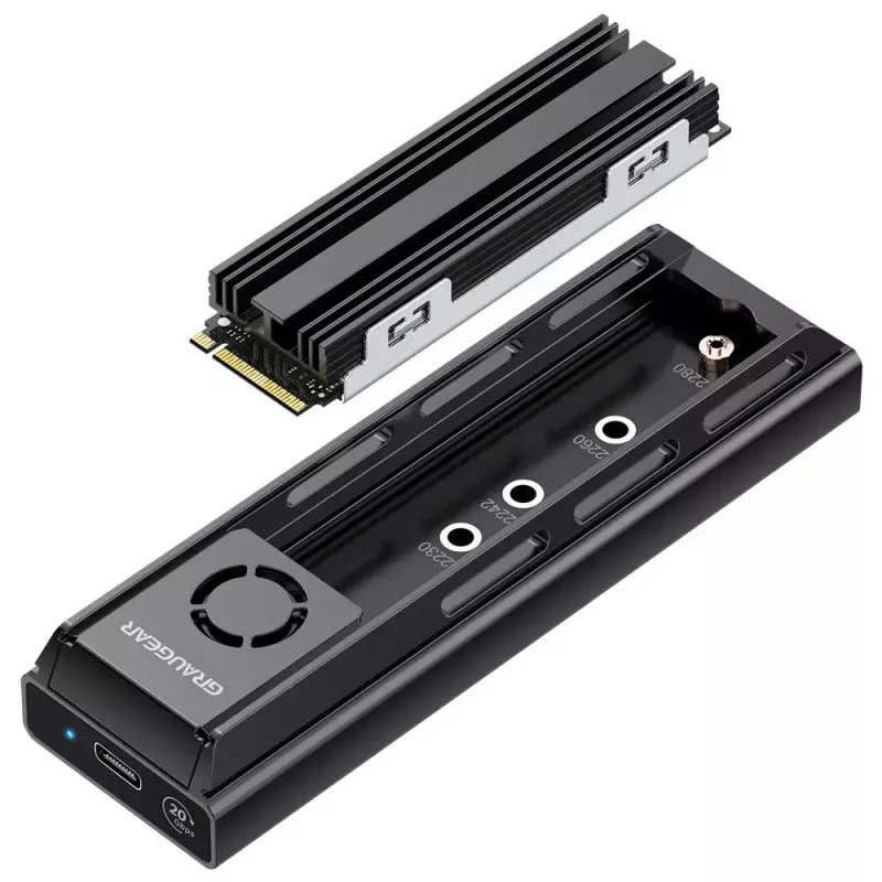 GrauGear G-M205-20G-F telakointiasema M.2 NVMe/NGFF SSD -levyille, USB 3.2 Gen 2x2 Type-C, 20 Gbps, musta