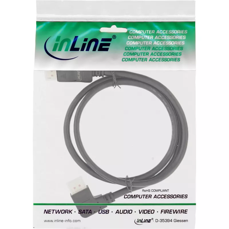 InLine DisplayPort 1.4 -kaapeli, 8K4K, vasemmalle kulma, musta/kulta, 3 m