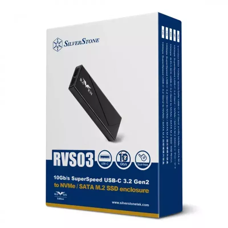SSD-kotelo Silverstone SST-RVS03 M.2 musta USB Type-C 10 Gbit/s