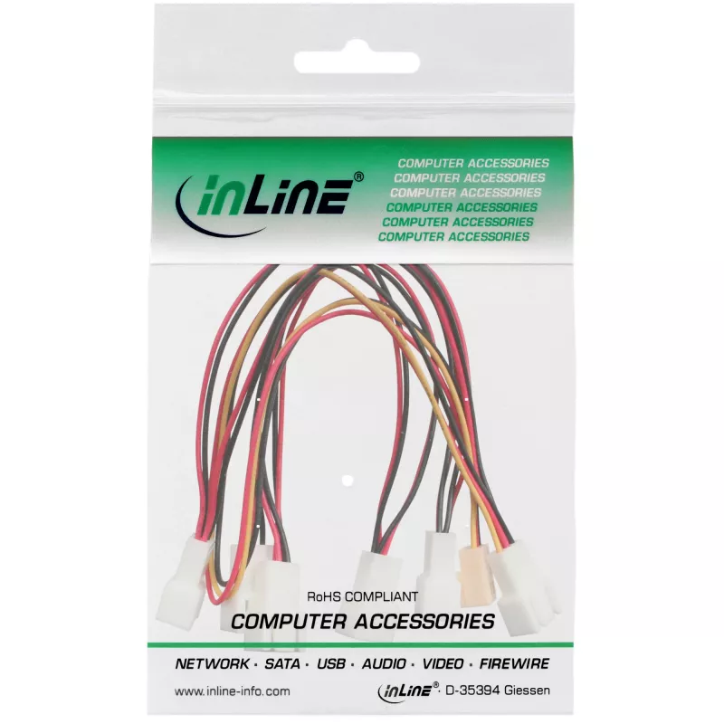 InLine-tuuletinadapterikaapeli Y-kaapeli 3-napainen Molex-liitin / 6x 3-napainen Molex-pistoke