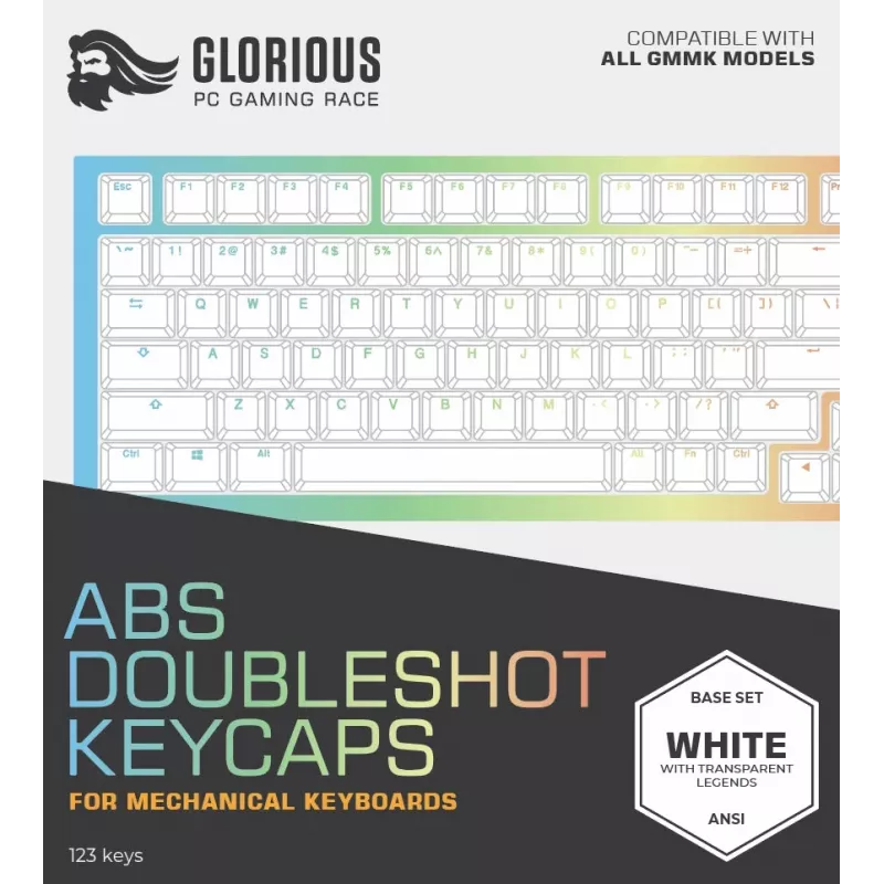Näppäimistön näppäinhatut Triton Glorious Doubleshot Keycaps V2 — ABS, valkoinen, yhteensopiva GMMK:n kanssa