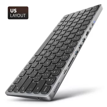 Axagon HMC-KB-US, USB 5Gbps keskitin näppäimistöllä, HDMI 4K/60Hz, 3x USB-A, SD/mSD, ääni, PD 100, US-asettelu
