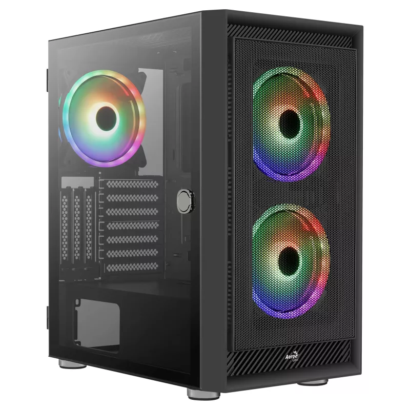 AeroCool Graphite v3 (Graphite-G-BK-v3) ACCM-PB24133.11 Midi Tower -tietokonekotelo, ATX/MicroATX/Mini-ITX, karkaistu lasia oleva sivupaneeli, ilman virtalähdettä, musta