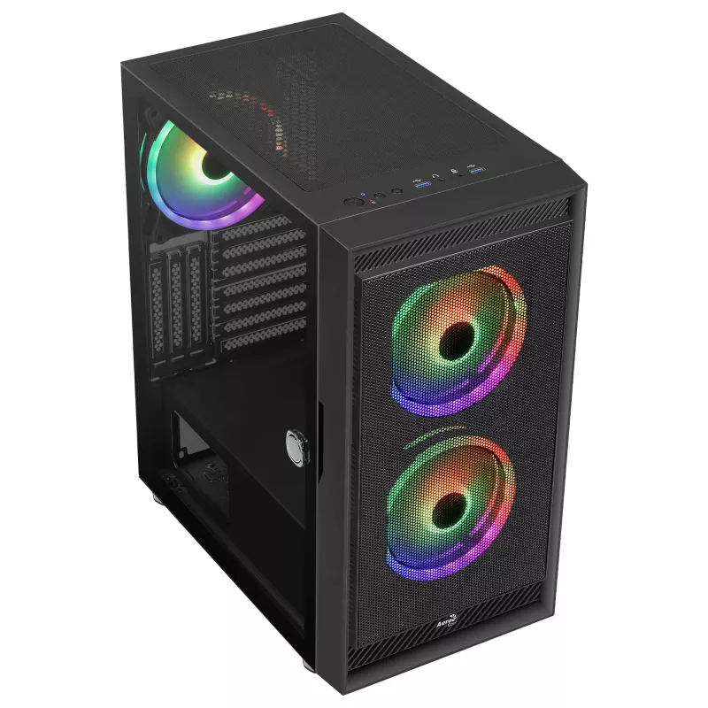 AeroCool Graphite v3 (Graphite-G-BK-v3) ACCM-PB24133.11 Midi Tower -tietokonekotelo, ATX/MicroATX/Mini-ITX, karkaistu lasia oleva sivupaneeli, ilman virtalähdettä, musta