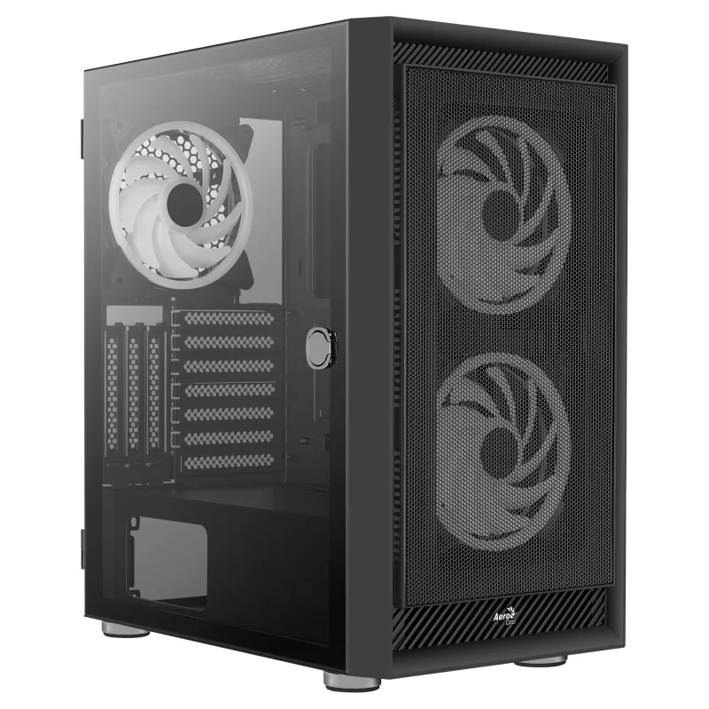 AeroCool Graphite v3 (Graphite-G-BK-v3) ACCM-PB24133.11 Midi Tower -tietokonekotelo, ATX/MicroATX/Mini-ITX, karkaistu lasia oleva sivupaneeli, ilman virtalähdettä, musta