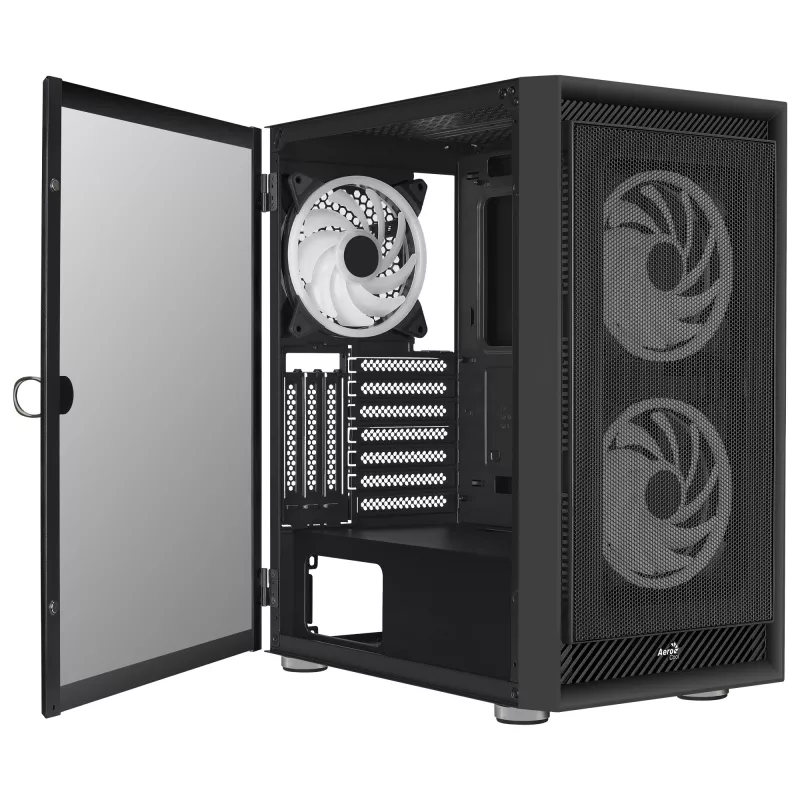 AeroCool Graphite v3 (Graphite-G-BK-v3) ACCM-PB24133.11 Midi Tower -tietokonekotelo, ATX/MicroATX/Mini-ITX, karkaistu lasia oleva sivupaneeli, ilman virtalähdettä, musta