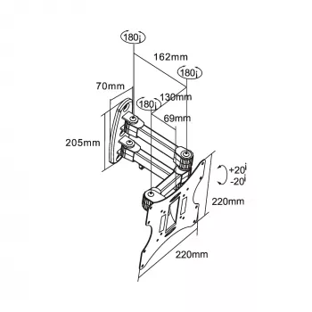 Seinäkiinnike InLine TFT/LED/Plasma 58–107 cm (23–42 tuumaa) kallistettava/käännettävä, VESA 100x100–200x200, max. 30 kg, musta