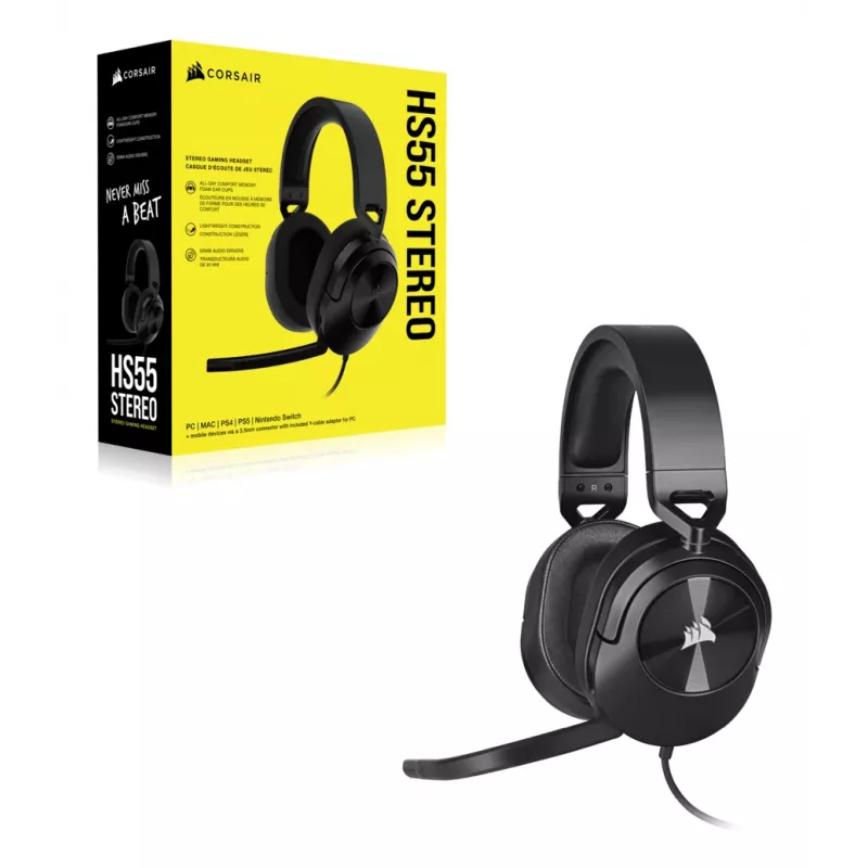 CORSAIR pelikuulokkeet Hs55 – 3,5 mm – stereo – carbon