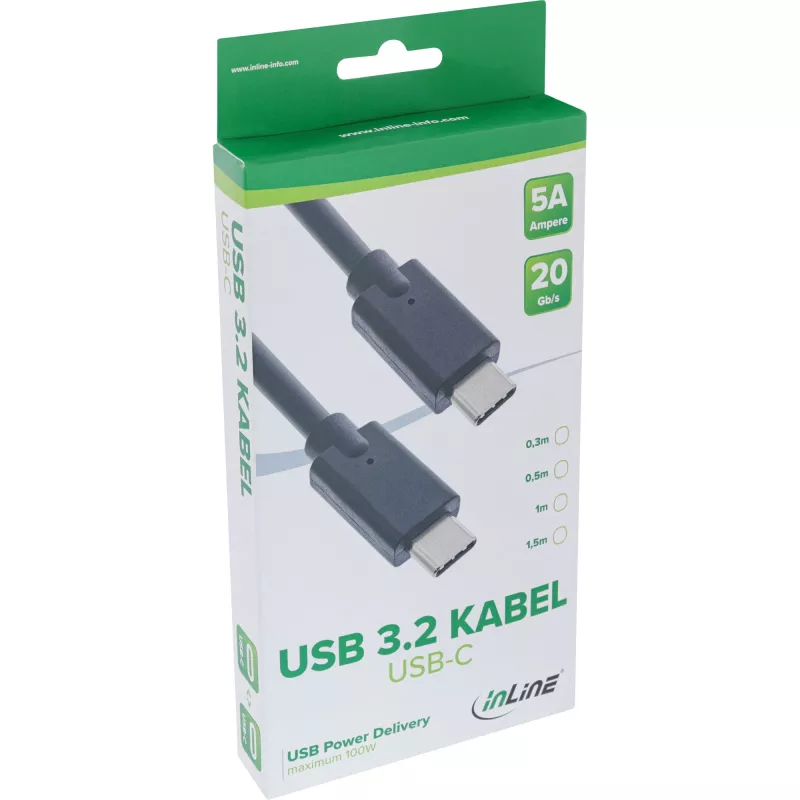 USB 3.2 Gen.2x2 -kaapeli InLine 35706A 0,5 m USB-C pistoke/pistoke musta