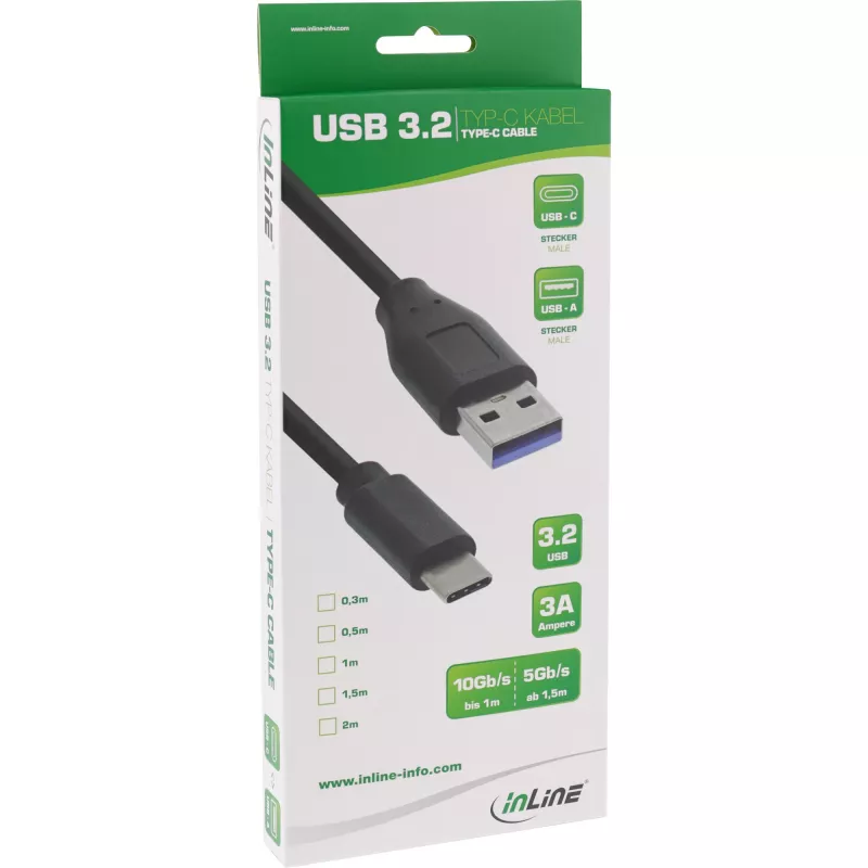 InLine USB 3.2 Gen.1x2 kaapeli, USB-C uros / USB-A uros, musta, 0,5 m