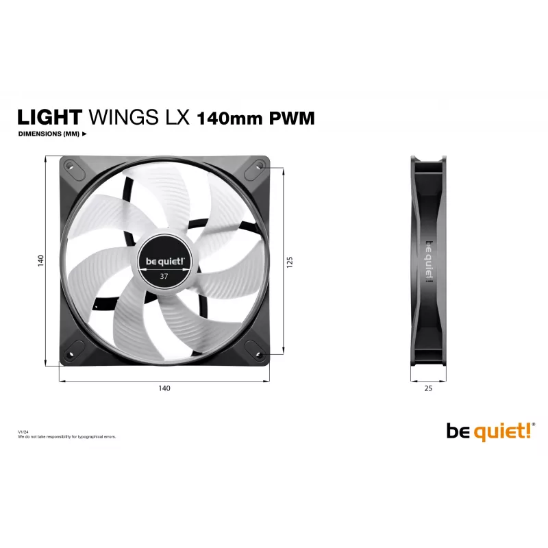 be quiet! LIGHT WINGS LX 140mm PWM -kotelotuuletin, 14 cm, musta, 1 kpl