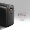 Laturi Axagon ACU-PQ45 QC 3.0 4.0 AFC FCP PPS PD 45W musta