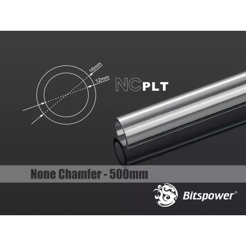 Bitspower BP-NCPLT16-L500 None Chamfer PETG-liitosputki, 16/12 mm, 50 cm, Läpinäkyvä