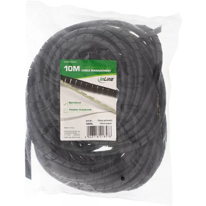 InLine spiraalinauha 10 m, musta, 10 mm, musta, 1 cm, 169 g, 200 mm, 210 mm, 50 mm