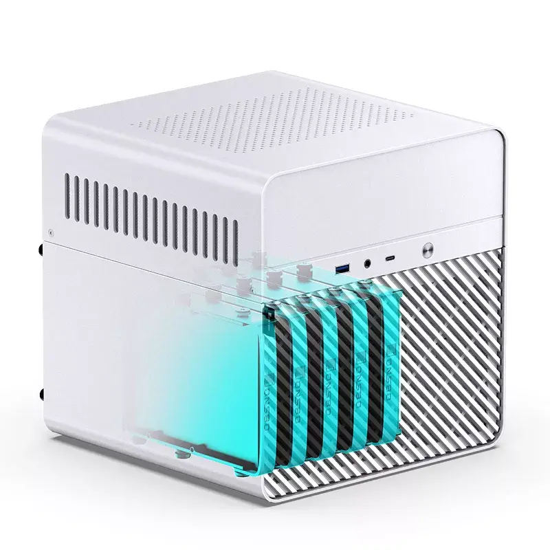 Jonsbo N2 Mini-ITX NAS-kotelo, kuutio, alumiini/teräs, valkoinen