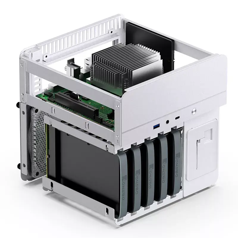 Jonsbo N2 Mini-ITX NAS-kotelo, kuutio, alumiini/teräs, valkoinen