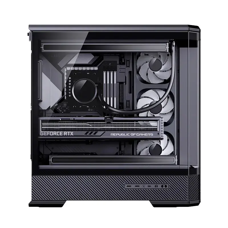Tietokonekotelo Jonsbo D400 Midi Tower ATX karkaistu lasi – musta