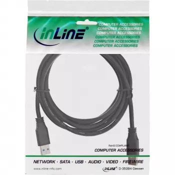 InLine USB 3.2 Gen.1 -kaapeli, tyyppi A uros / A uros, musta, 0,3 m